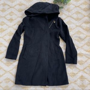 Cole Haan black wool blend hooded pea coat
